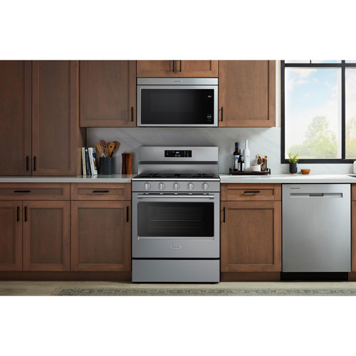 Cuisinière au gaz autonome 30 po avec 5 brûleurs, friture air four, ventilateur à convection et four de 5 pi³ Maytag - Inox