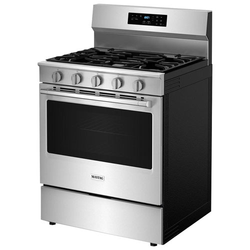 Cuisinière au gaz autonome 30 po avec 5 brûleurs, friture air four, ventilateur à convection et four de 5 pi³ Maytag - Inox