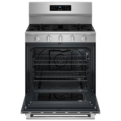 Cuisinière au gaz autonome 30 po avec 5 brûleurs, friture air four, ventilateur à convection et four de 5 pi³ Maytag - Inox