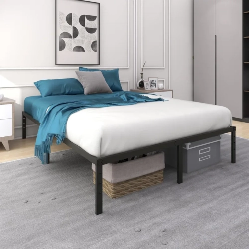 14-Inch Heavy Duty Steel Slat Bed Frame - Anti-Slip, Easy Assembly, Maximum Storage, Noise-Free, Black
