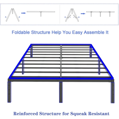 14-Inch Heavy Duty Steel Slat Bed Frame - Anti-Slip, Easy Assembly, Maximum Storage, Noise-Free, Black