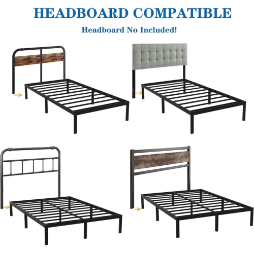 14-Inch Heavy Duty Steel Slat Bed Frame - Anti-Slip, Easy Assembly, Maximum Storage, Noise-Free, Black