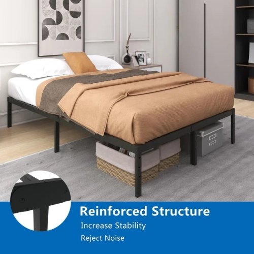14-Inch Heavy Duty Steel Slat Bed Frame - Anti-Slip, Easy Assembly, Maximum Storage, Noise-Free, Black