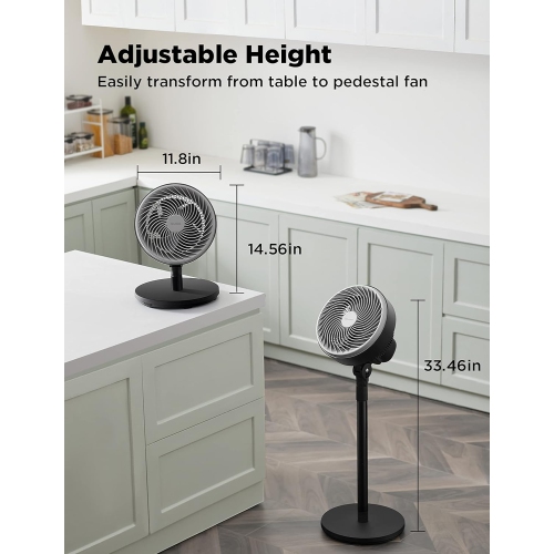PELONIS Air Circulator Fan | 2 In 1 Table Pedestal Fan | Adjustable Height| 75-Degree Tilt |7-inch airfoil fan blades| 3 Speeds | Low Noise |Solid
