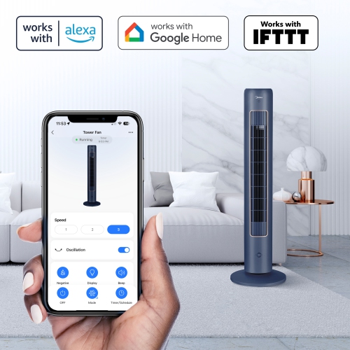Ventilateur vertical oscillant Midea avec application intelligente IdO 42 po Timer et commande vocale + télécommande FZ10-21CR…