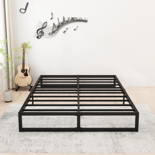 12-Inch Heavy Duty Steel Slat Queen Bed Frame - No Box Spring Needed, Easy Assembly, Black