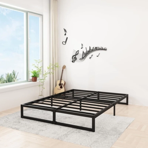 12-Inch Heavy Duty Steel Slat Queen Bed Frame - No Box Spring Needed, Easy Assembly, Black