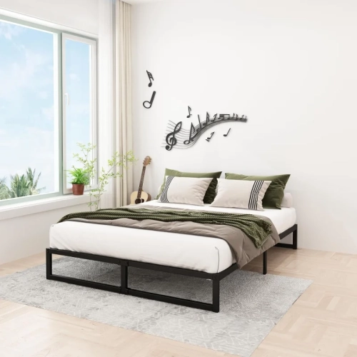 12-Inch Heavy Duty Steel Slat Queen Bed Frame - No Box Spring Needed, Easy Assembly, Black