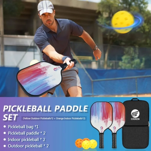 USAPA Approved Carbon Fiber Pickleball Paddles Set - 2 Paddles, Honeycomb Core, Anti-Slip Grip, Outdoor & Indoor Balls, Bag Included