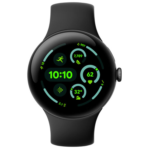 Google Pixel Watch 3 45mm Matte Black Aluminum Case with Obsidian Active Band