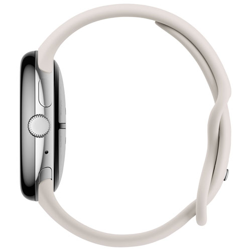 Montre Pixel Watch 3 45 mm de Google avec boîtier en aluminium argenté poli et bracelet sport porcelaine