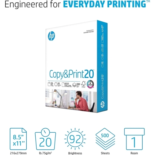 HP Printer Paper 8.5x11 Copy&Print - 20 lb, 1 Ream, 92 Bright, FSC Certified, Made in USA