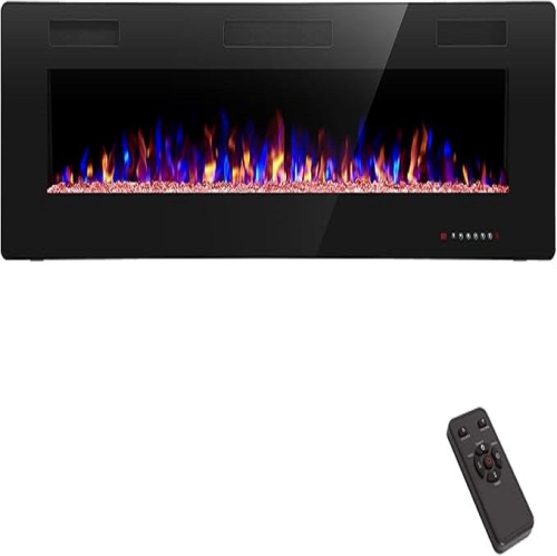 ZAFRO  Electric Fireplace 60'' With Remote Control, Recessed Wall Mounted Electric Fireplace With Adjustable 12-Color Flame Brightness & Speed