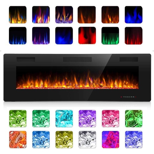 ZAFRO Electric Fireplace 50'' with remote control, Recessed Wall Mounted Electric Fireplace with Adjustable 12-Color Flame Brightness & Speed