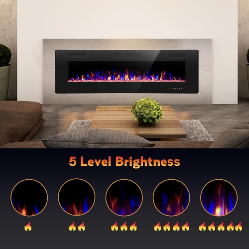 ZAFRO Electric Fireplace 50'' with remote control, Recessed Wall Mounted Electric Fireplace with Adjustable 12-Color Flame Brightness & Speed