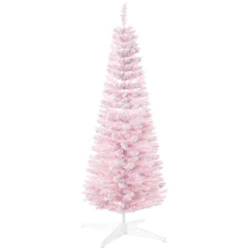 HOMCOM – Grand crayon de Noël artificiel 5&nbsp;pi, décor des Fêtes avec branches floquées de neige, rose