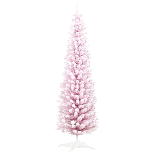 HOMCOM  6Ft Tall Pencil Artificial Christmas Tree, Holiday Décor With Snow Flocked Branches In Pink