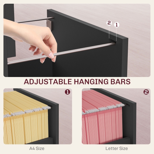 HOMCOM – Classeur vertical à 2 tiroirs, classeur verrouillable avec barres de suspension réglables pour A4 et lettre pour le bureau à domicile, noir