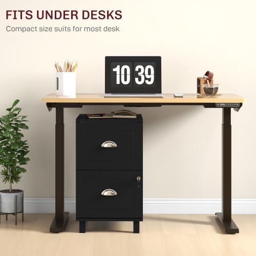 HOMCOM – Classeur vertical à 2 tiroirs, classeur verrouillable avec barres de suspension réglables pour A4 et lettre pour le bureau à domicile, noir