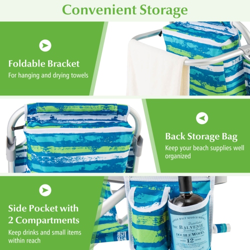 Goplus – Chaise de plage pliante 2 PCS en aluminium léger pour adulte avec sac de rangement