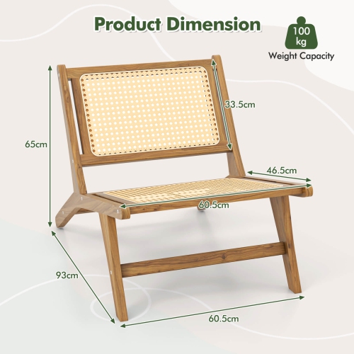 Costway 2 PCS Mid Century Modern Teak Wooden Chair with Handwoven Rattan Seat & Backrest