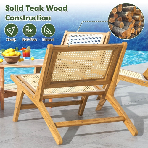 Costway 2 PCS Mid Century Modern Teak Wooden Chair with Handwoven Rattan Seat & Backrest