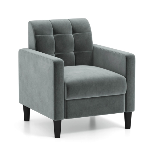 COSTWAY  1 PCs Mid Century Modern Velvet Accent Chair With Tufted Back Arms for Livingroom
