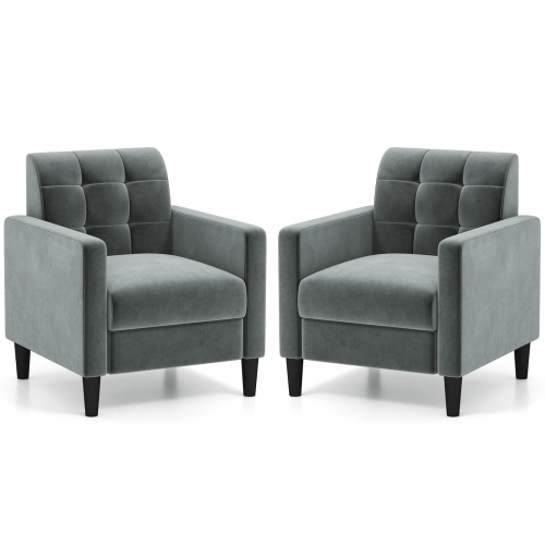 Costway 2 PCS Mid Century Modern Velvet Accent Chair with Tufted Back Arms for Livingroom