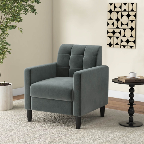 Costway 2 PCS Mid Century Modern Velvet Accent Chair with Tufted Back Arms for Livingroom