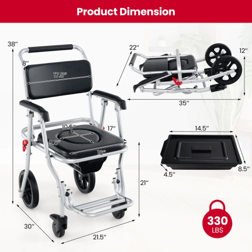 Costway 4-in-1 Bedside Commode Chair with Brakes, Bucket Footrest Padded Seat & Backrest