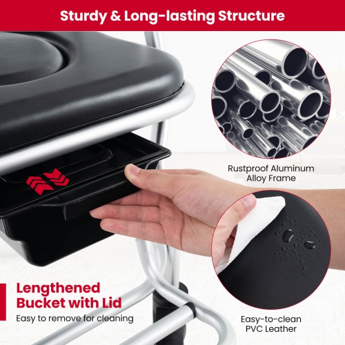 Costway 4-in-1 Bedside Commode Chair with Brakes, Bucket Footrest Padded Seat & Backrest