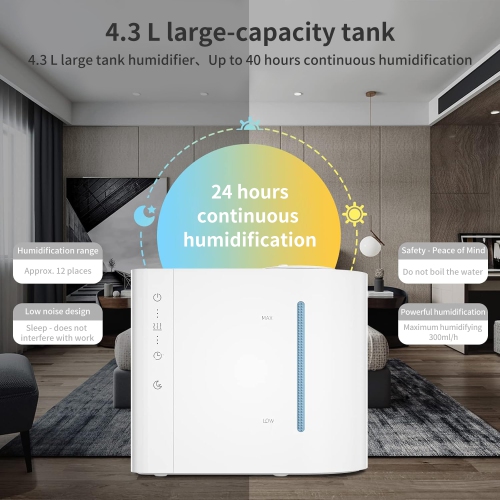 Humidificateur à ultrasons et à vapeur froide à remplissage par le haut Famooklan avec mode veille - 1,2Gal. Grande capacité - Blanc