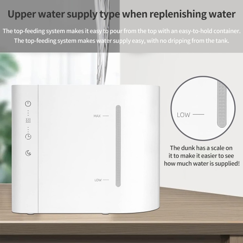 Humidificateur à ultrasons et à vapeur froide à remplissage par le haut Famooklan avec mode veille - 1,2Gal. Grande capacité - Blanc