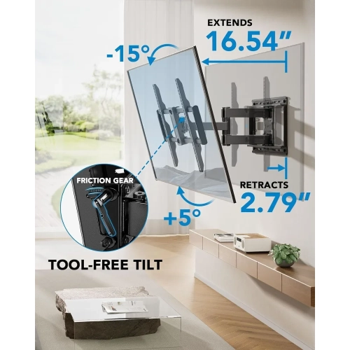 Full Motion TV Wall Mount for 42-85 inch LED TVs, Dual Articulating Arms, Swivel Tilt Bracket, Tool-Free Tilt, Max VESA 600x400mm