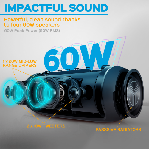 TREBLAB HD-Max - Loud Bluetooth Stereo Speakers, 60W, 20H Playtime, Powerbank, IPX7 Outdoor Portable Speaker, TWS, Deep Bass, Waterproof Bluetooth