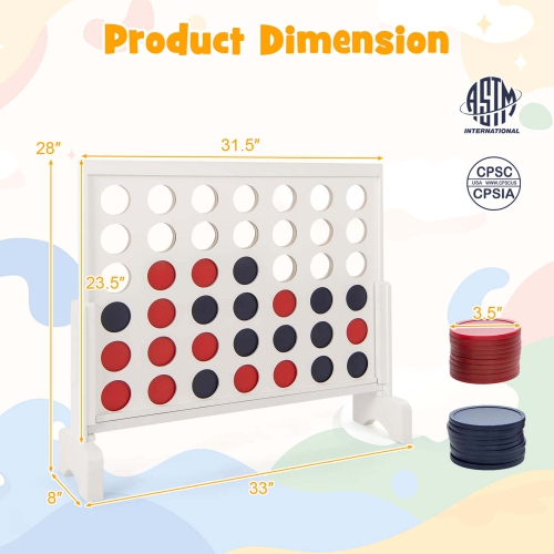 Costway 4-in-a-row Game Set with 42 PCS Chips & 600D Oxford Fabric Carrying Bag Wooden