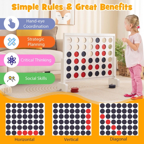 Costway 4-in-a-row Game Set with 42 PCS Chips & 600D Oxford Fabric Carrying Bag Wooden