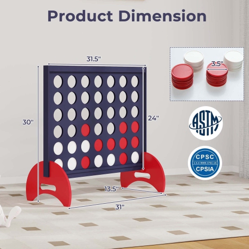 Costway 4-in-a-row Game Set with 42 PCS Chips & 600D Oxford Fabric Carrying Bag Wooden