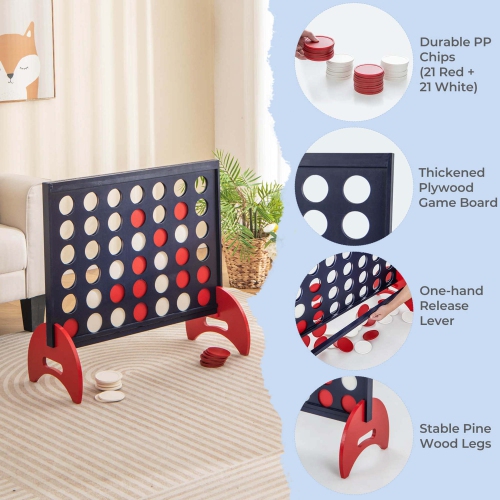 Costway 4-in-a-row Game Set with 42 PCS Chips & 600D Oxford Fabric Carrying Bag Wooden