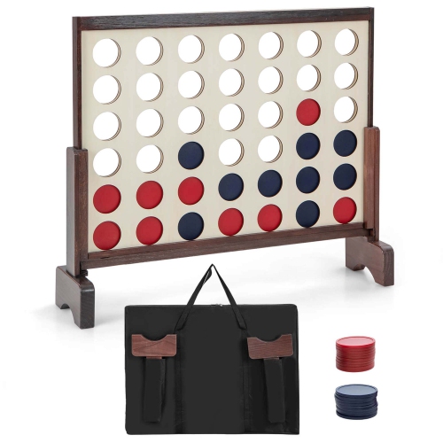 COSTWAY  4-In-A-Row Game Set With 42 PCs Chips & 600D Oxford Fabric Carrying Bag Wooden
