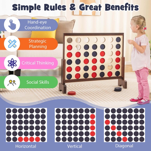 Costway 4-in-a-row Game Set with 42 PCS Chips & 600D Oxford Fabric Carrying Bag Wooden