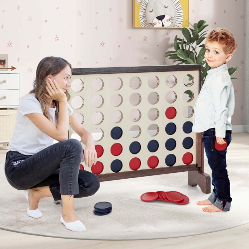 Costway 4-in-a-row Game Set with 42 PCS Chips & 600D Oxford Fabric Carrying Bag Wooden