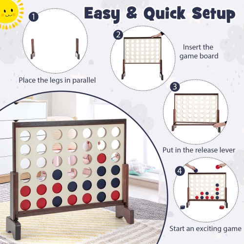 Costway 4-in-a-row Game Set with 42 PCS Chips & 600D Oxford Fabric Carrying Bag Wooden
