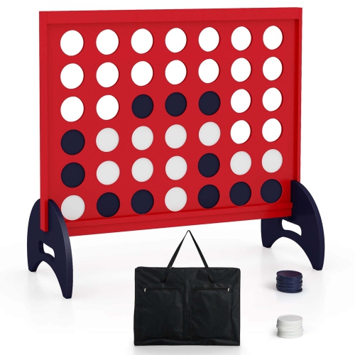 COSTWAY  4-In-A-Row Game Set With 42 PCs Chips & 600D Oxford Fabric Carrying Bag Wooden