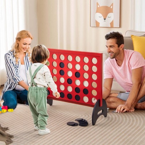 Costway 4-in-a-row Game Set with 42 PCS Chips & 600D Oxford Fabric Carrying Bag Wooden