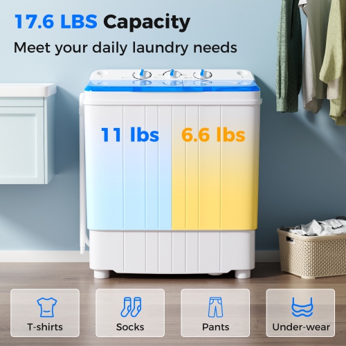 Costway Portable Washing Machine 17.6 lbs Twin Tub Laundry Washer with Drain Pump