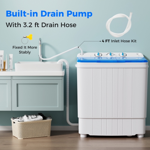 Costway Portable Washing Machine 17.6 lbs Twin Tub Laundry Washer with Drain Pump