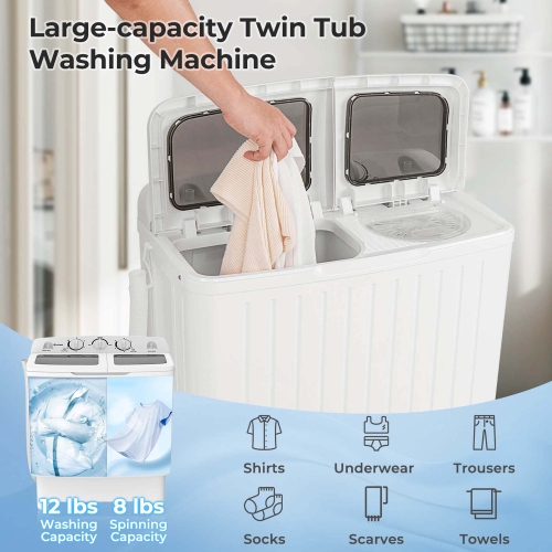 Costway Portable Washing Machine Twin Tub Compact Laundry Washer with 20 lbs Capacity