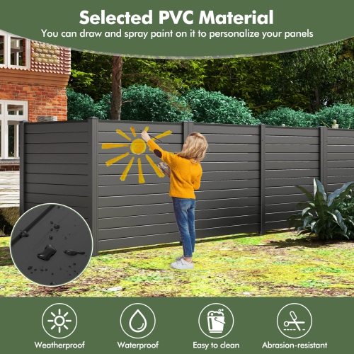 Costway Outdoor 48"L x 48"H PVC Privacy Fence Panels with Metal Ground Stakes