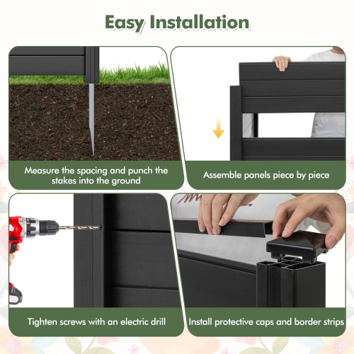 Costway Outdoor 48"L x 48"H PVC Privacy Fence Panels with Metal Ground Stakes